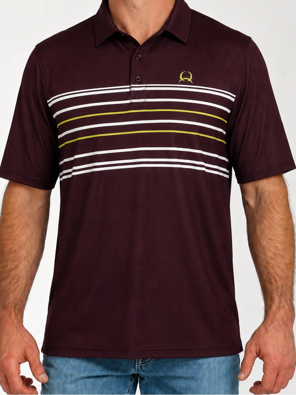 Cinch Men’s XL Burgundy Striped Performance Polo Golf Western Shirt